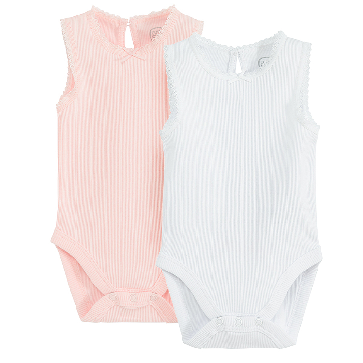 White and pink sleeveless bodysuits - 2 pack