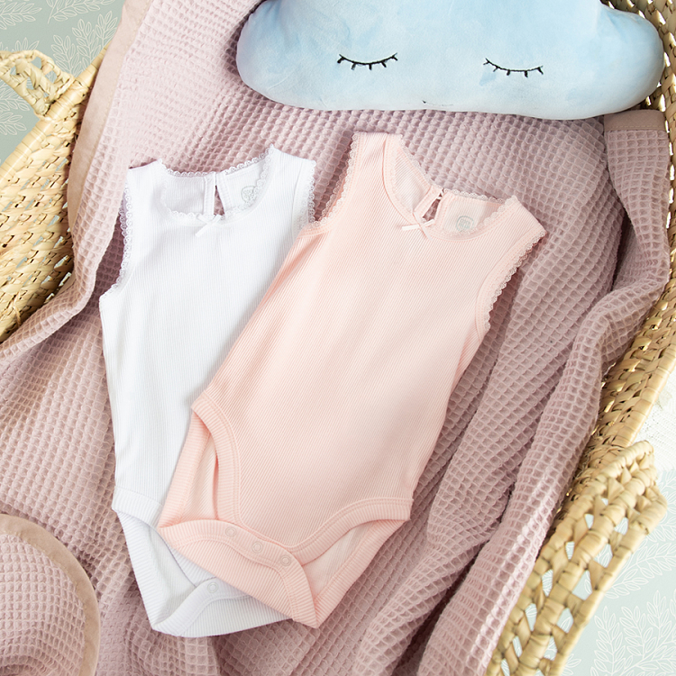 White and pink sleeveless bodysuits - 2 pack