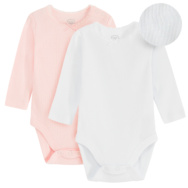 White and pink long sleeve bodysuits- 2 pack