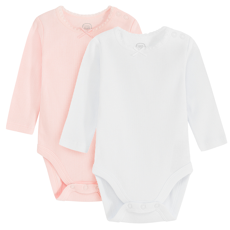 White and pink long sleeve bodysuits- 2 pack