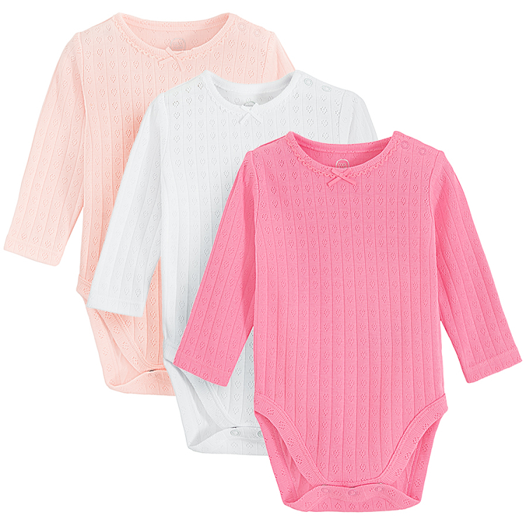 Light pink, white and pink long sleeve bodysuits- 3 pack