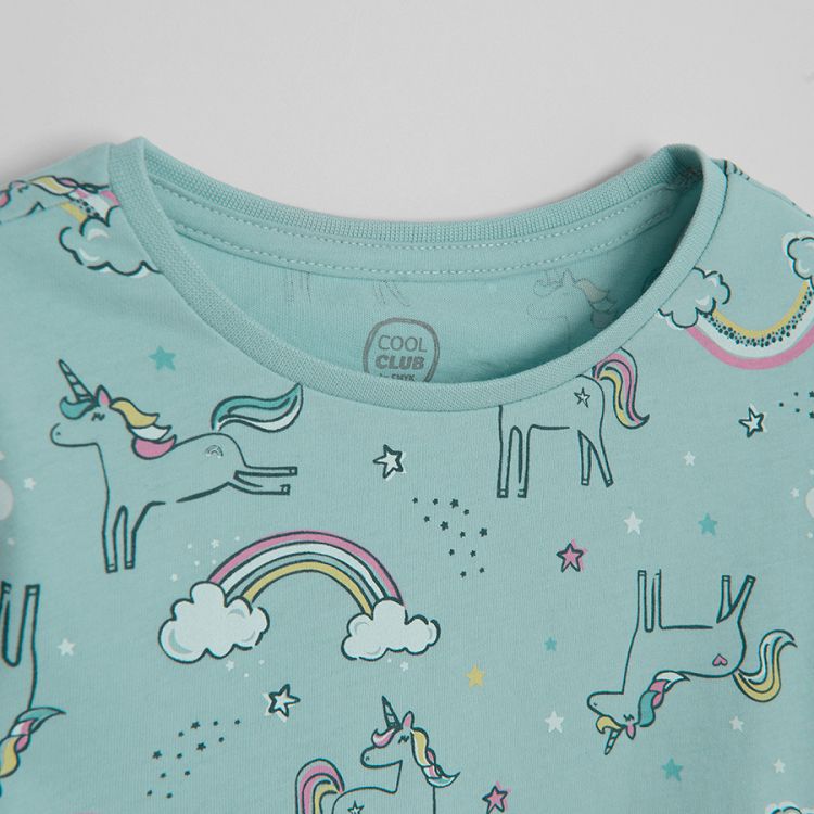 Pink and light green unicorn pyjamas- 2 pack