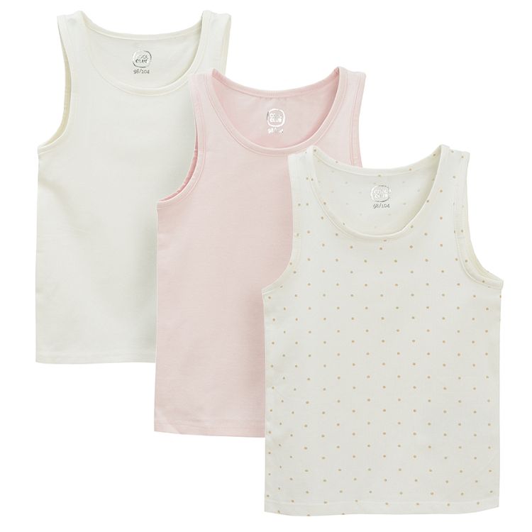 White and pink sleeveless underwear vest- 3 pack