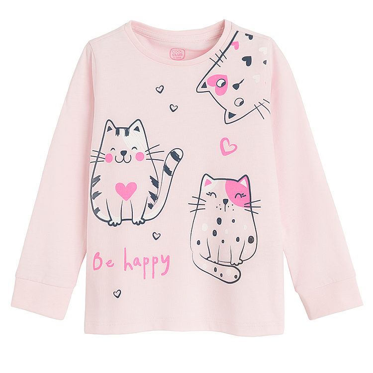 Pink long sleeve and pants pyjamas with kittens print - 2 pieces