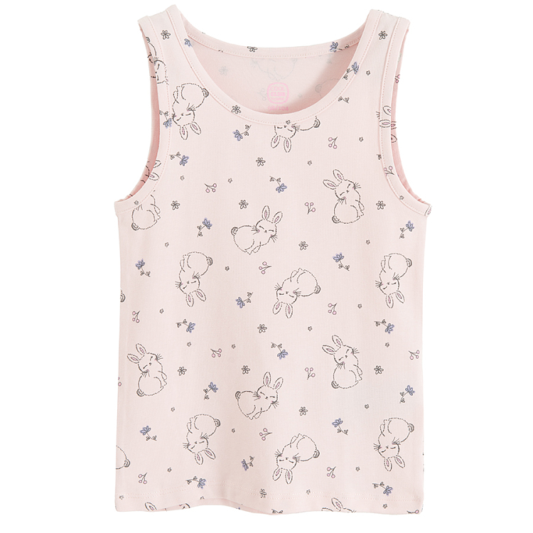 Grey and pink sleeveless bodies with bunnies and flowers print- 3 pack