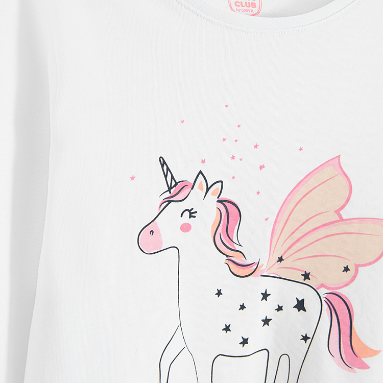 Pink and white long sleeve blouse and pants pyjamas with unicorn print- 2 pack