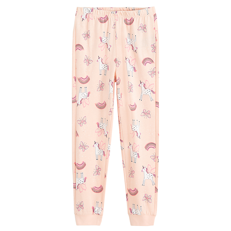 Pink and white long sleeve blouse and pants pyjamas with unicorn print- 2 pack