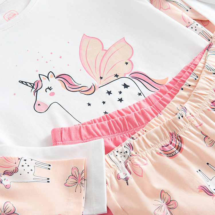 Pink and white long sleeve blouse and pants pyjamas with unicorn print- 2 pack