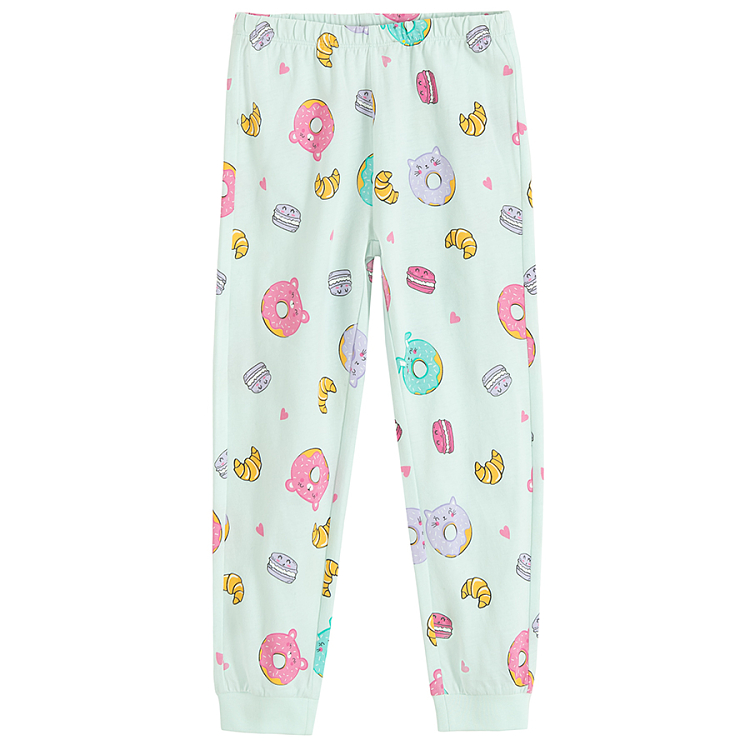 Light blue long sleeve pyjamas with donuts print- 2 pieces