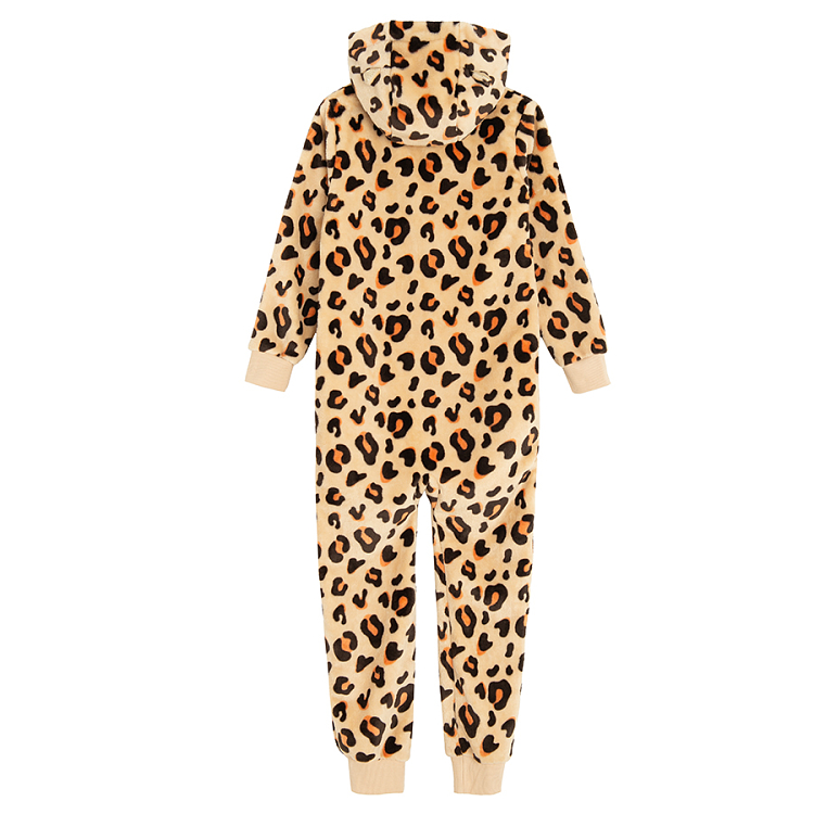 Animal print hooded footles overall