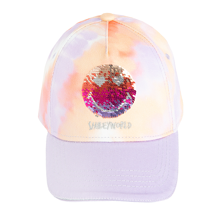 Hat pink and purple tie dye with SMILEY print