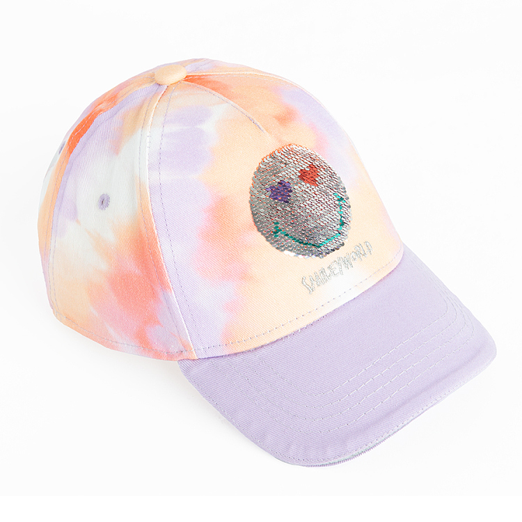 Hat pink and purple tie dye with SMILEY print