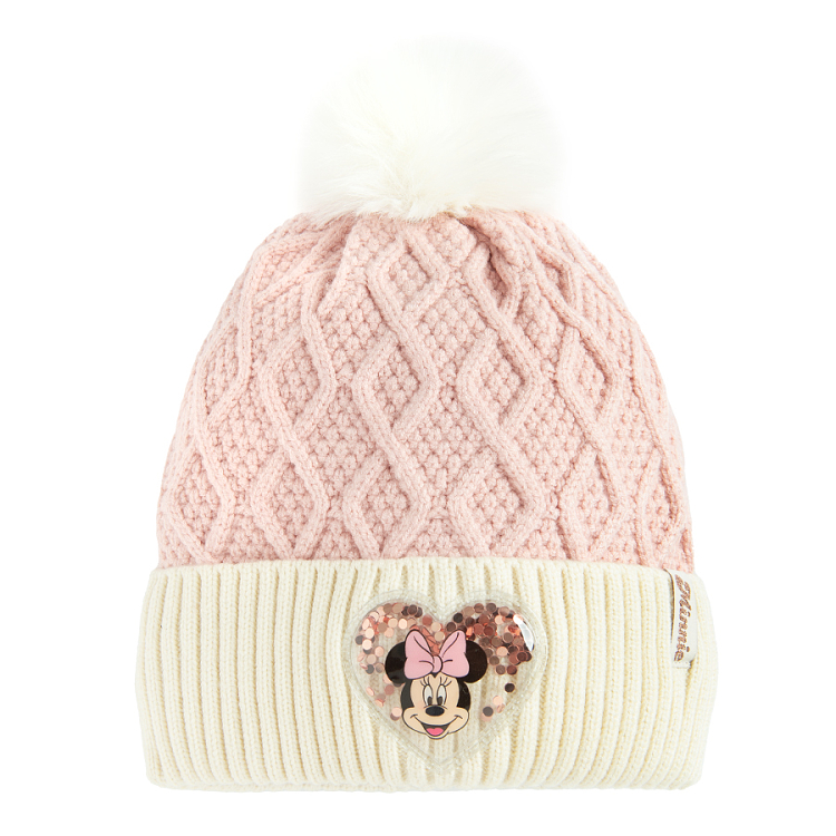 Minnie Mouse white and pink winter beanie with pom pom