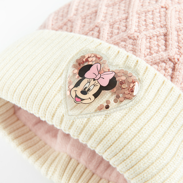 Minnie Mouse white and pink winter beanie with pom pom