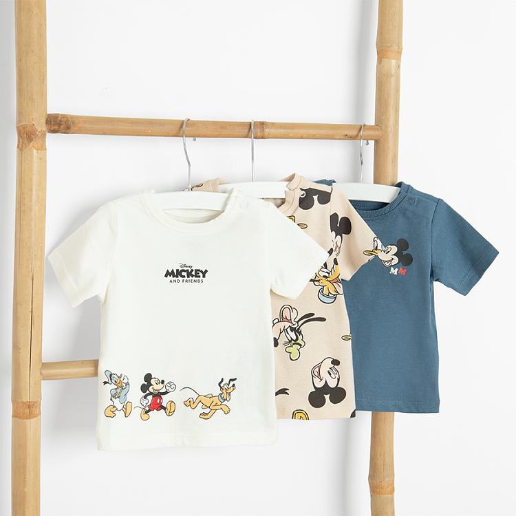 Mickey Mouse blue, white and crea T-shirts- 3 pack