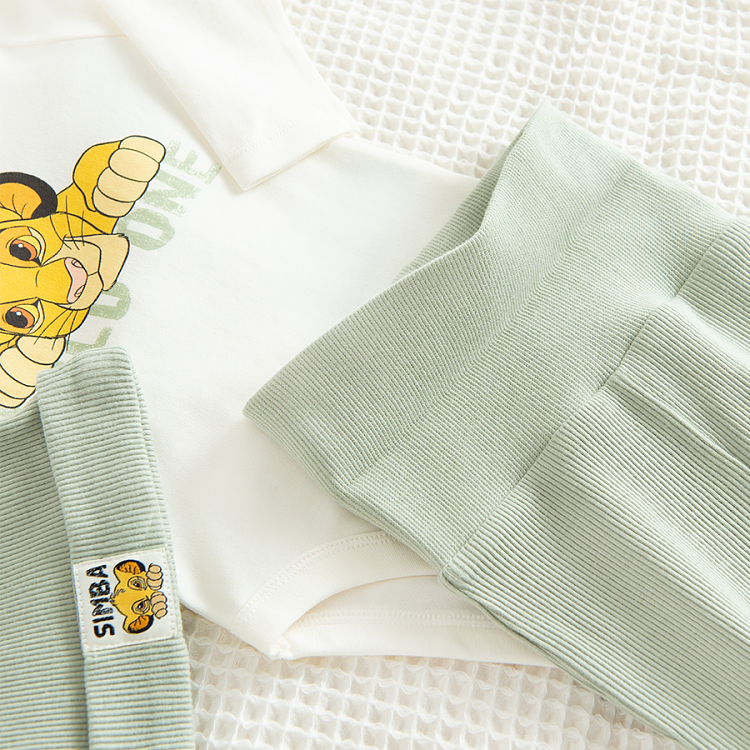 Lion King long sleeve white bodysuit, khaki footed leggings and beanie- 3 pieces