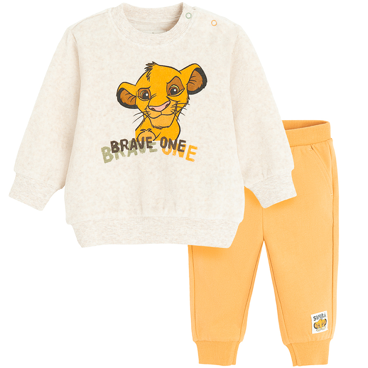 Lion King ecru long sleeve blouse and yellow joggins pants set 2 pieces Coolclub