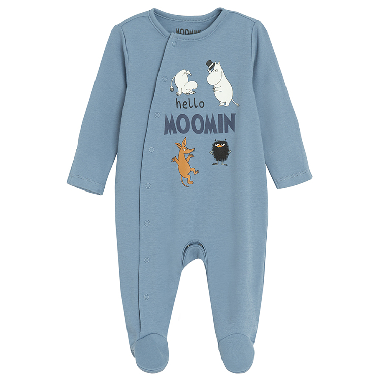 Moomins white and blue footed overalls with side clips- 2 pack