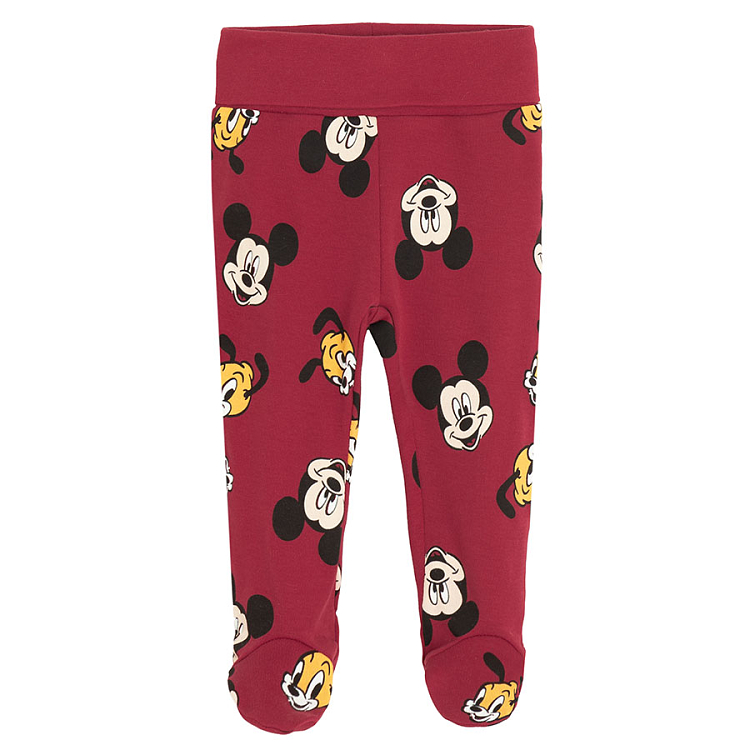 Mickey Mouse light grey and burgundy footed leggings- 2 pack