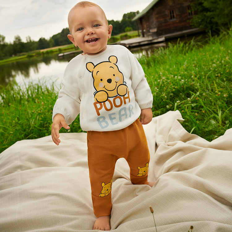 Winnie the Pooh white wrap blouse and brown footless leggings- 2 pieces