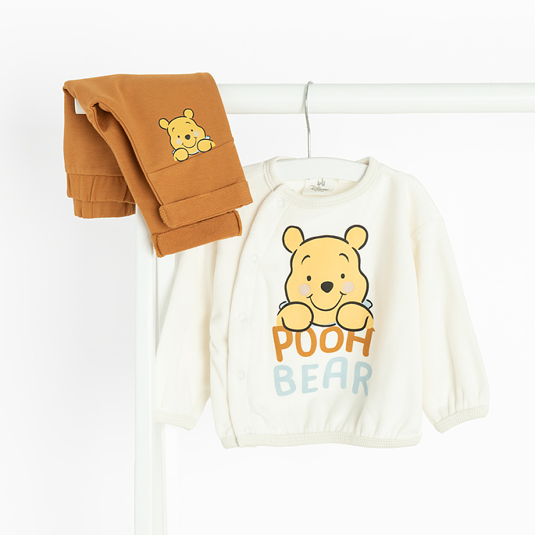 Winnie the Pooh white wrap blouse and brown footless leggings- 2 pieces