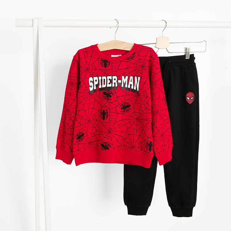 Spiderman red sweatshirt and black jogging pants set- 2 pieces