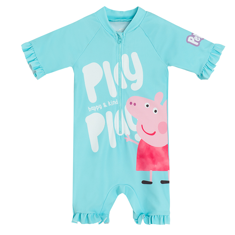 Pappa Pig turquoise short sleeve zip through swimsuit