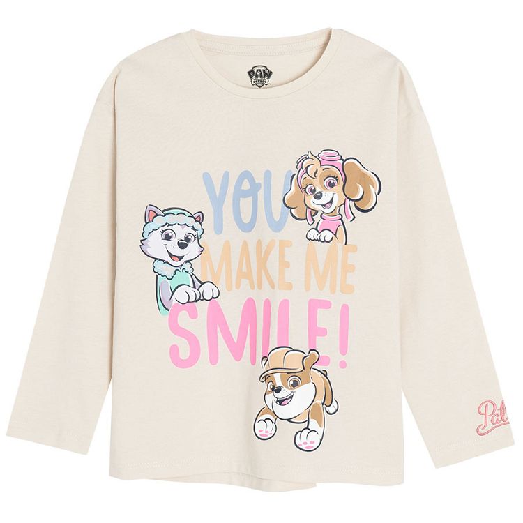 Cream light blue pink long sleeve Paw Patrol T-shirts- 3 pack