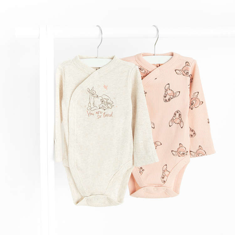 Bambi beige and pink long sleeve wrap bodysuits- 2 pack