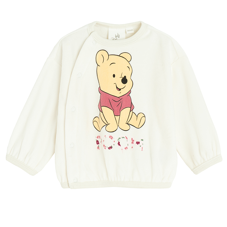 Winnie the Pooh white wrap blouse and pink floral footless leggings set- 2 pieces