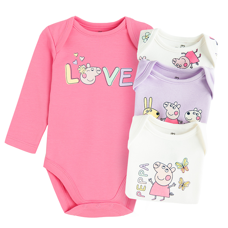 Peppa Pig pastel color long sleeve bodysuit- 4 pack