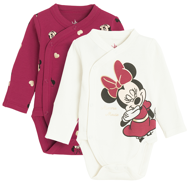 Minnie Mouse white and burgundy wrap long sleeve bodysuit