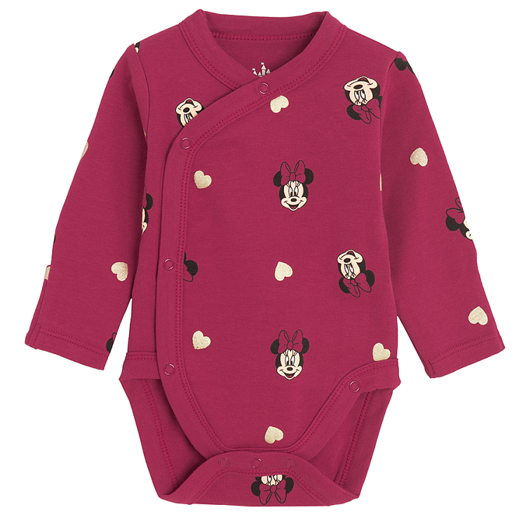 Minnie Mouse white and burgundy wrap long sleeve bodysuit