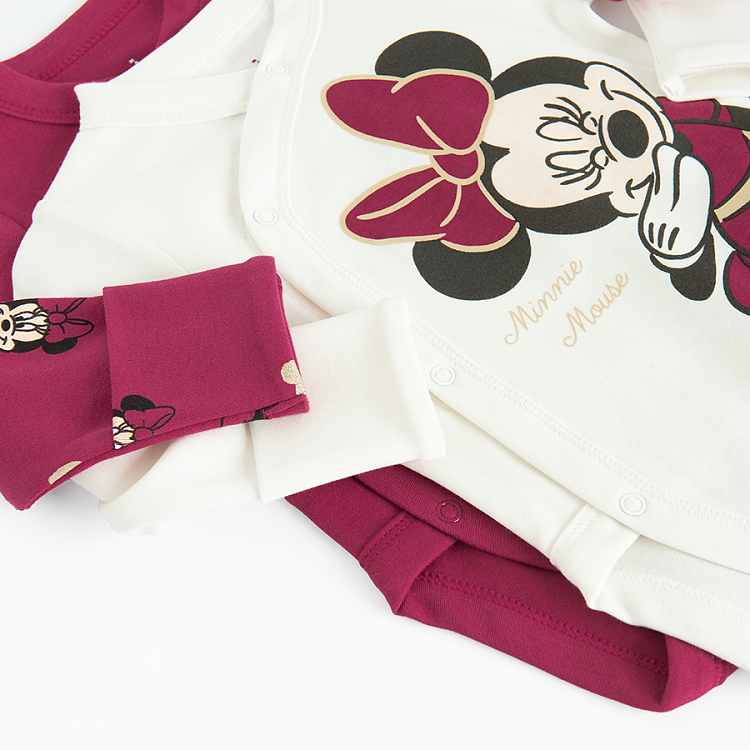 Minnie Mouse white and burgundy wrap long sleeve bodysuit