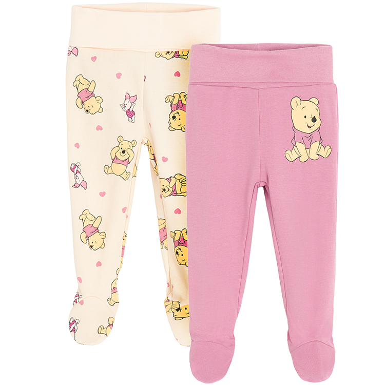 Winnie the Pooh beige and burgundy footed leggings- 2 pack