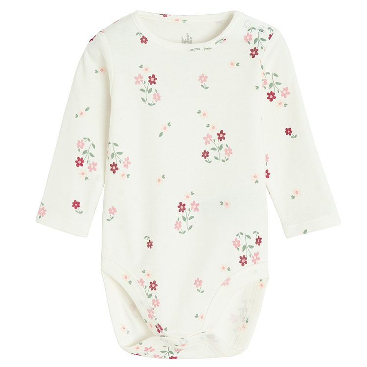 Winnie the Pooh burgundy footed overall and white floral long sleeve bodysuit set- 2 pieces