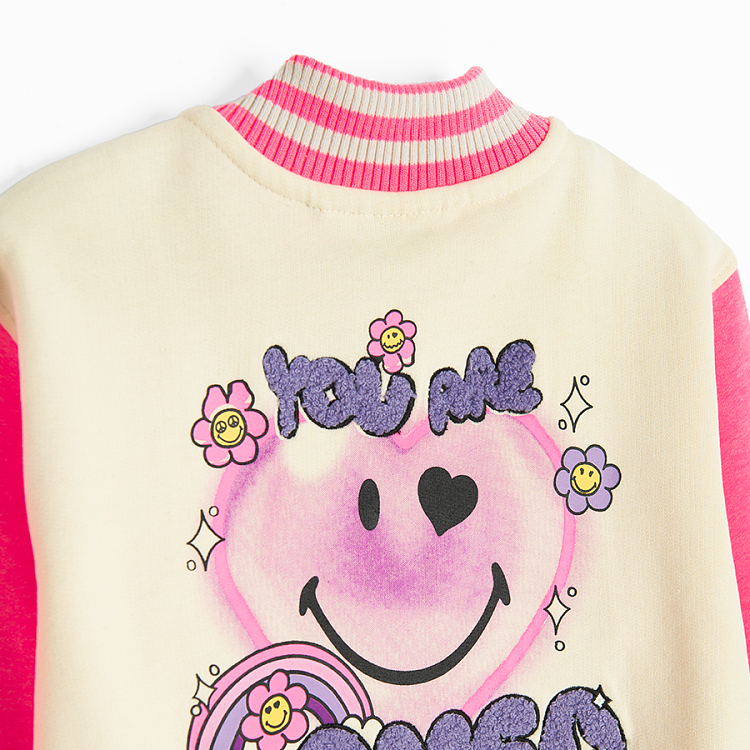 Smiley white and purple sweatshirt