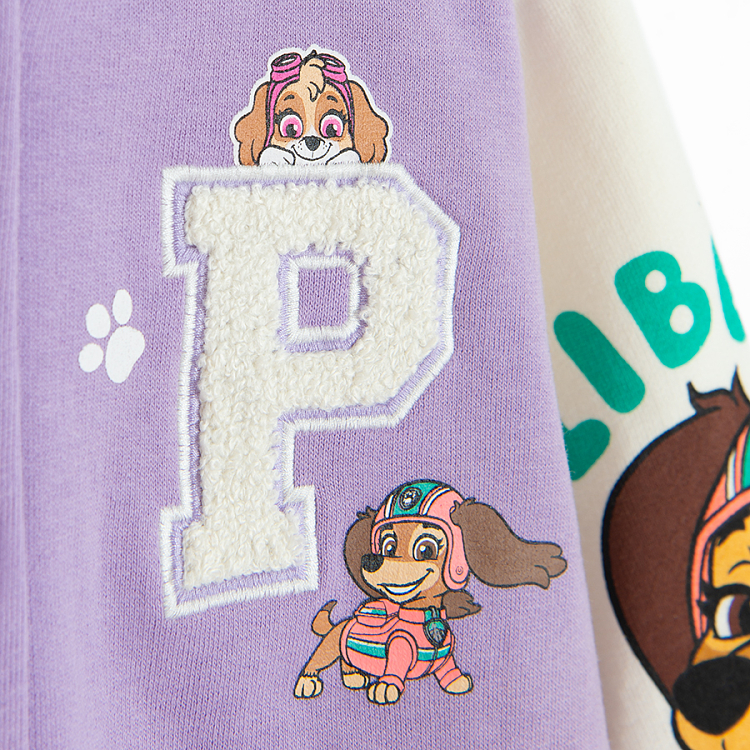 Paw Patrol purple with white sleeves zip through sweatshirt