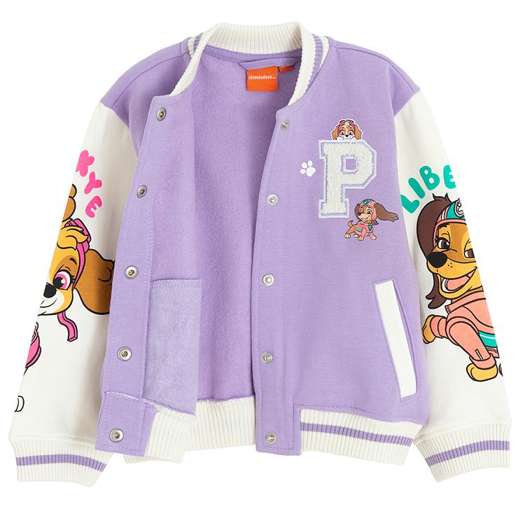 Paw Patrol purple with white sleeves zip through sweatshirt