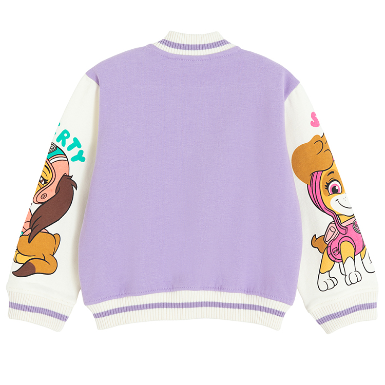 Paw Patrol purple with white sleeves zip through sweatshirt