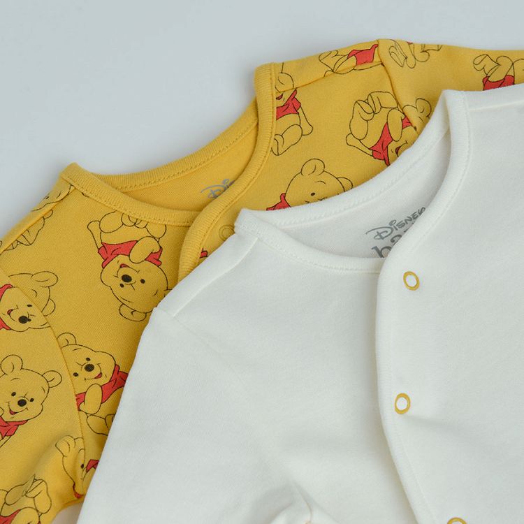 Winnie The Pook White And Yellow Long Sleeve Wrap Footed Overalls 2 Pack Coolclub