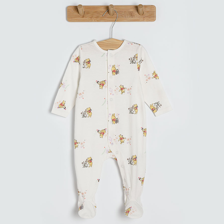 Winnie the Pooh white beige pink footed overalls- 3 pack