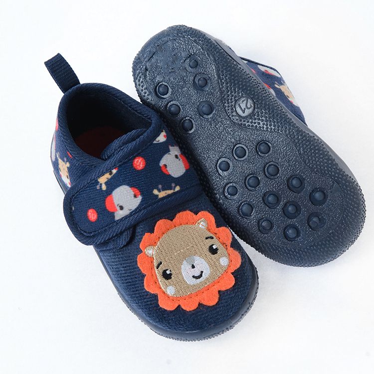 Fisher Price navy blue slippers with lion and animal prints