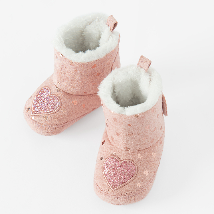 Pink new born slippers with heart print