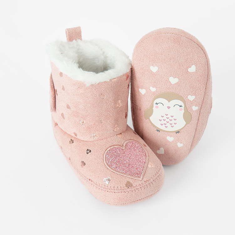 Pink new born slippers with heart print