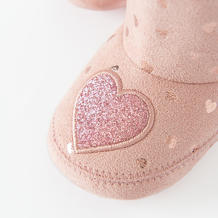 Pink new born slippers with heart print