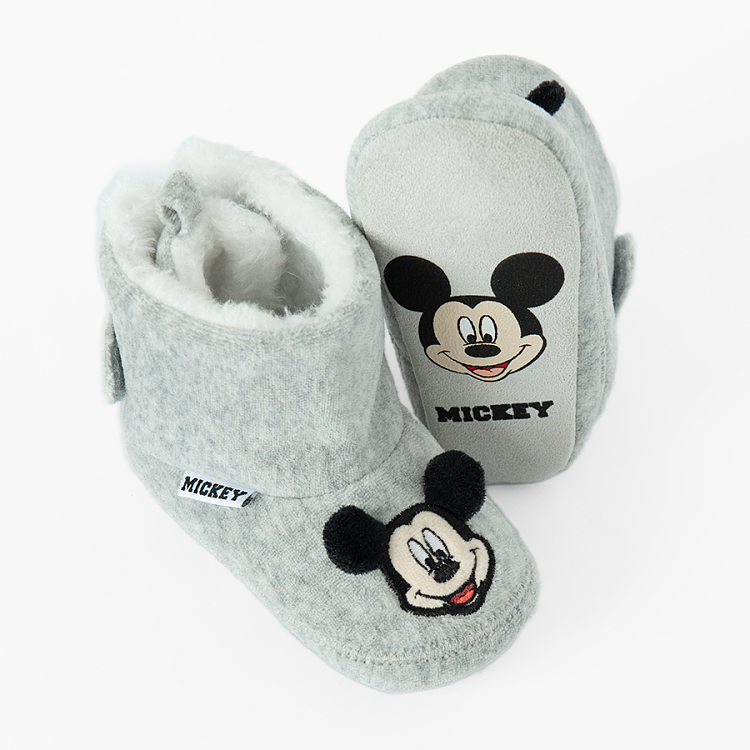 Mickey Mouse light grey newborn slippers