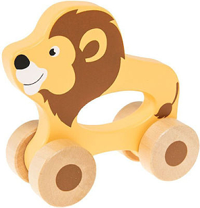 Wooden lion with wheels