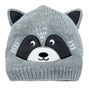 Winter grey beanie with racoon face print