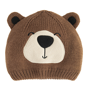 Brown winter beanie with bear print